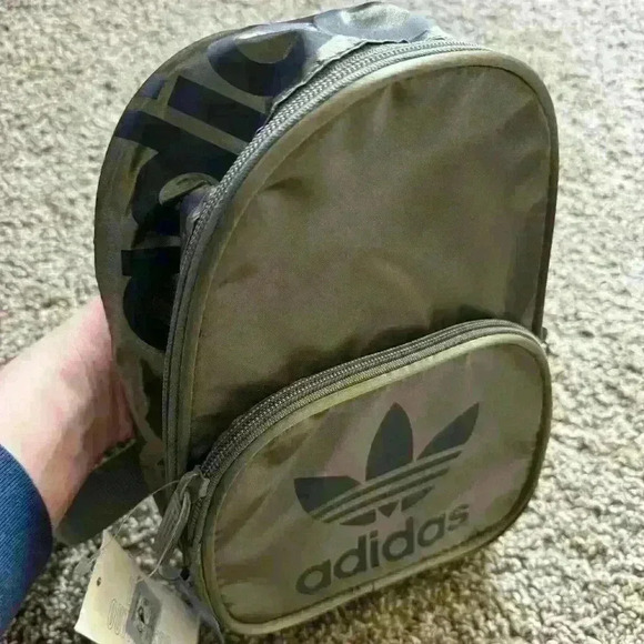 NWT adidas Mini Backpack Bag Olive Green Black Logo Double Zipped Pouch - Picture 2 of 4